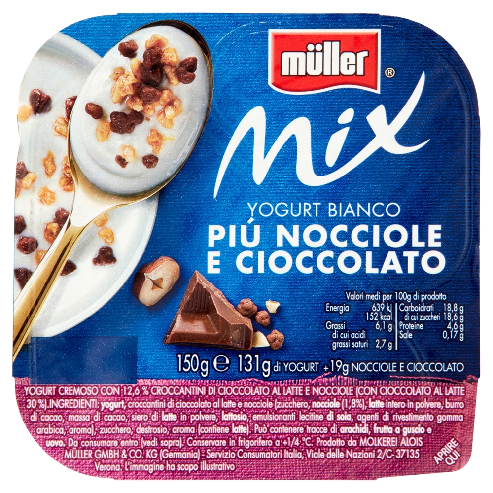 Mix Yogurt Bianco più Nocciole e Cioccolato, 150 g